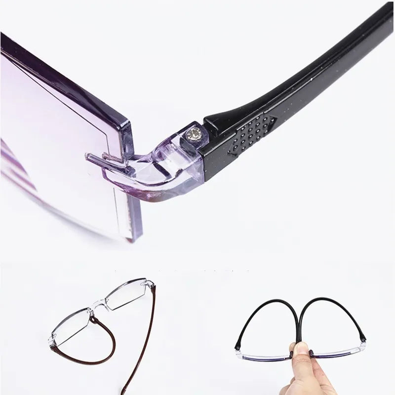 2 Pair New Men Women Rimless Reading Glasses Anti Blue Light Bifocal Far Near Magnification Eyewear Presbyopic Glasses +150 +200 SuperFye 2 pairs / +350 SuperFye