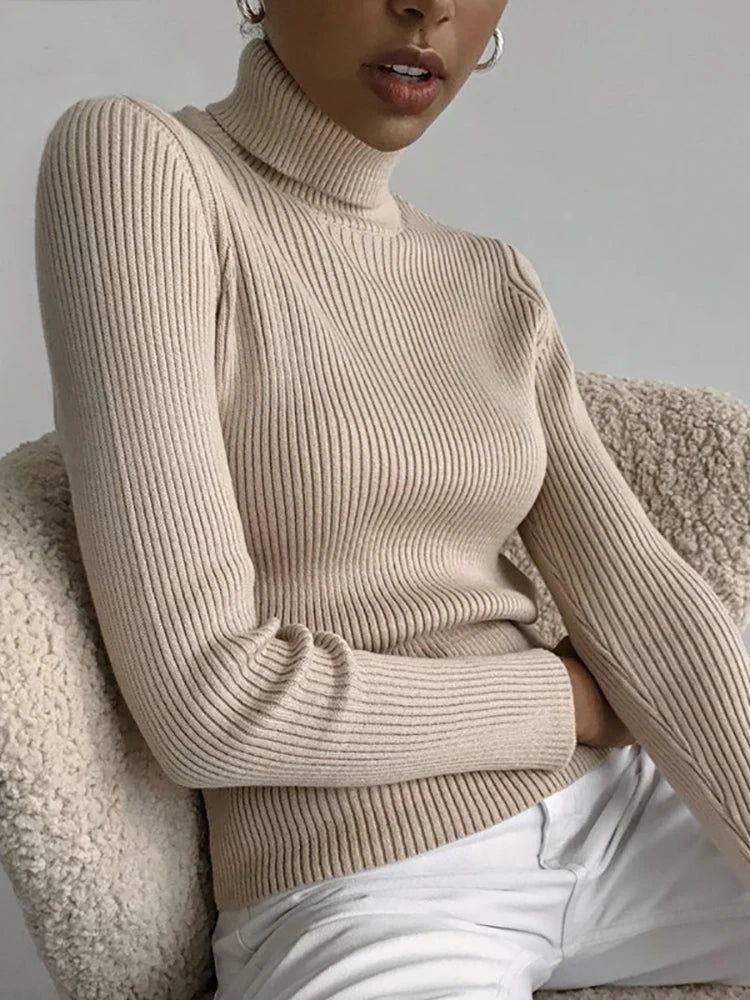 Heliar Women Fall Turtleneck Sweater Knitted Soft Pullovers Cashmere Jumpers Basic Soft Sweaters For Women 2024 Autumn Winter SuperFye KHAKI / One Size SuperFye