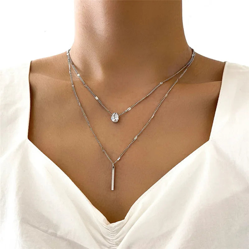 Minimalist Round Stick Pendant Necklace for Women Pearl Clavicle Necklace Leaves Long Chain Fashion Jewelry Statement Girl Gift SuperFye Silver 3 SuperFye