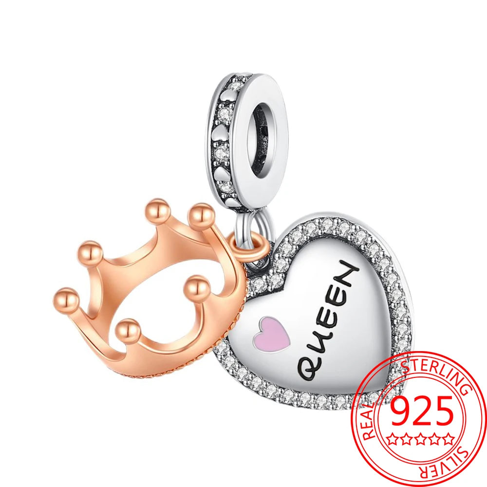 Beautiful 925 Sterling Silver Rose Gold Crown High Heels Flower Starfish Butterfly Charm Pendant Fit Brand Bracelet Jewelry Gift SuperFye CCT344 SuperFye