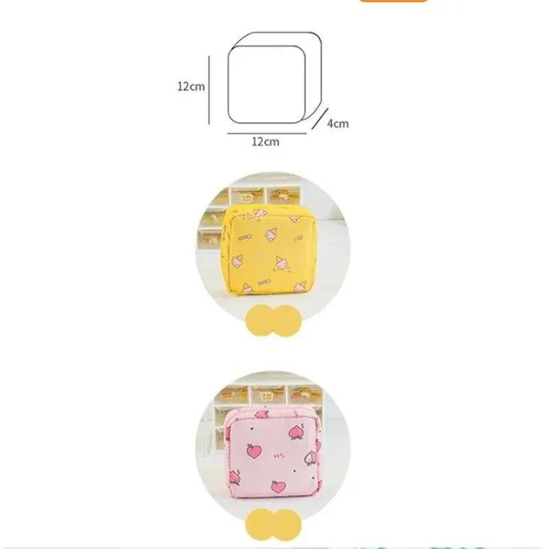 Women Sanitary Napkin Tampon Storage Bag Portable Waterproof Organizer Pouch Cartoon Pattern Sanitary Napkin Bag SuperFye Yellow Ice Cream SuperFye