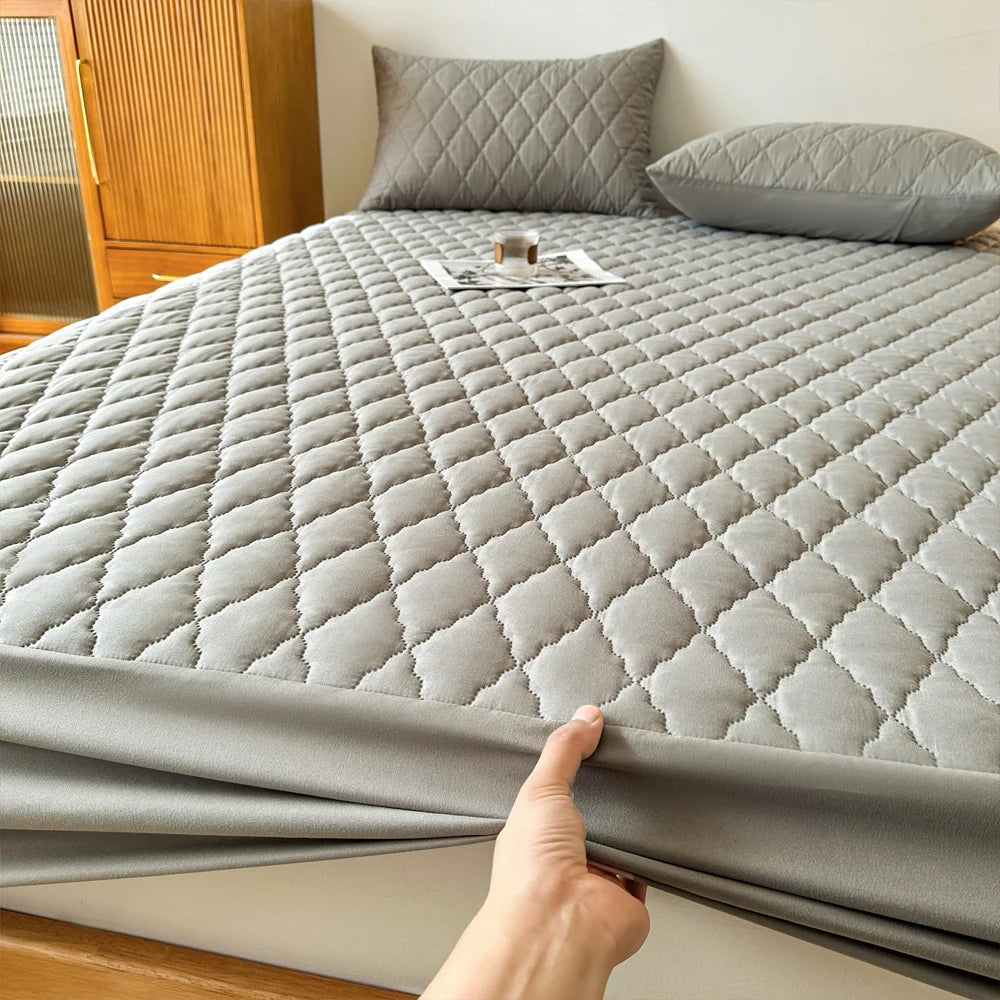 Waterproof Throw Mattress Cover Bed Fitted Sheet Mattress Protector Single/Double/140/160 Muti Size Gray/White SuperFye Gray / 160x200x30cm SuperFye