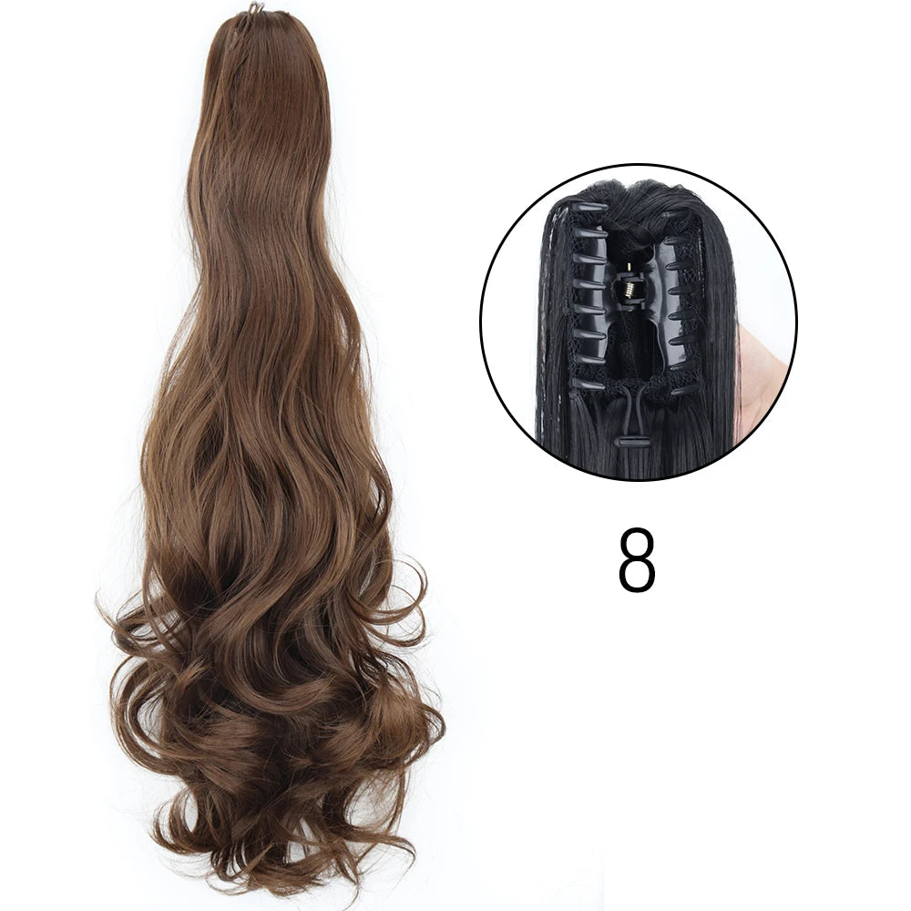 Synthetic Long Straight Claw Clip On Ponytail Hair Extensions 24Inch Heat Resistant Pony Tail Hair piece For Women Daily Party