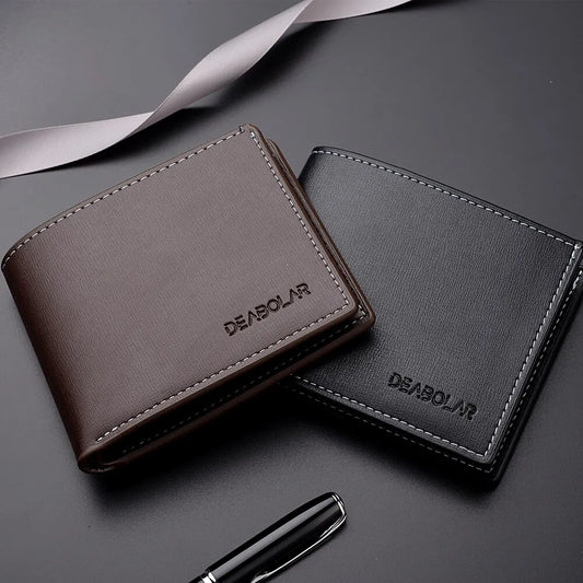 Pu Leather Men Short Wallet Thin Style Folding Young Men Credit Card Holder Wallet SuperFye Black SuperFye