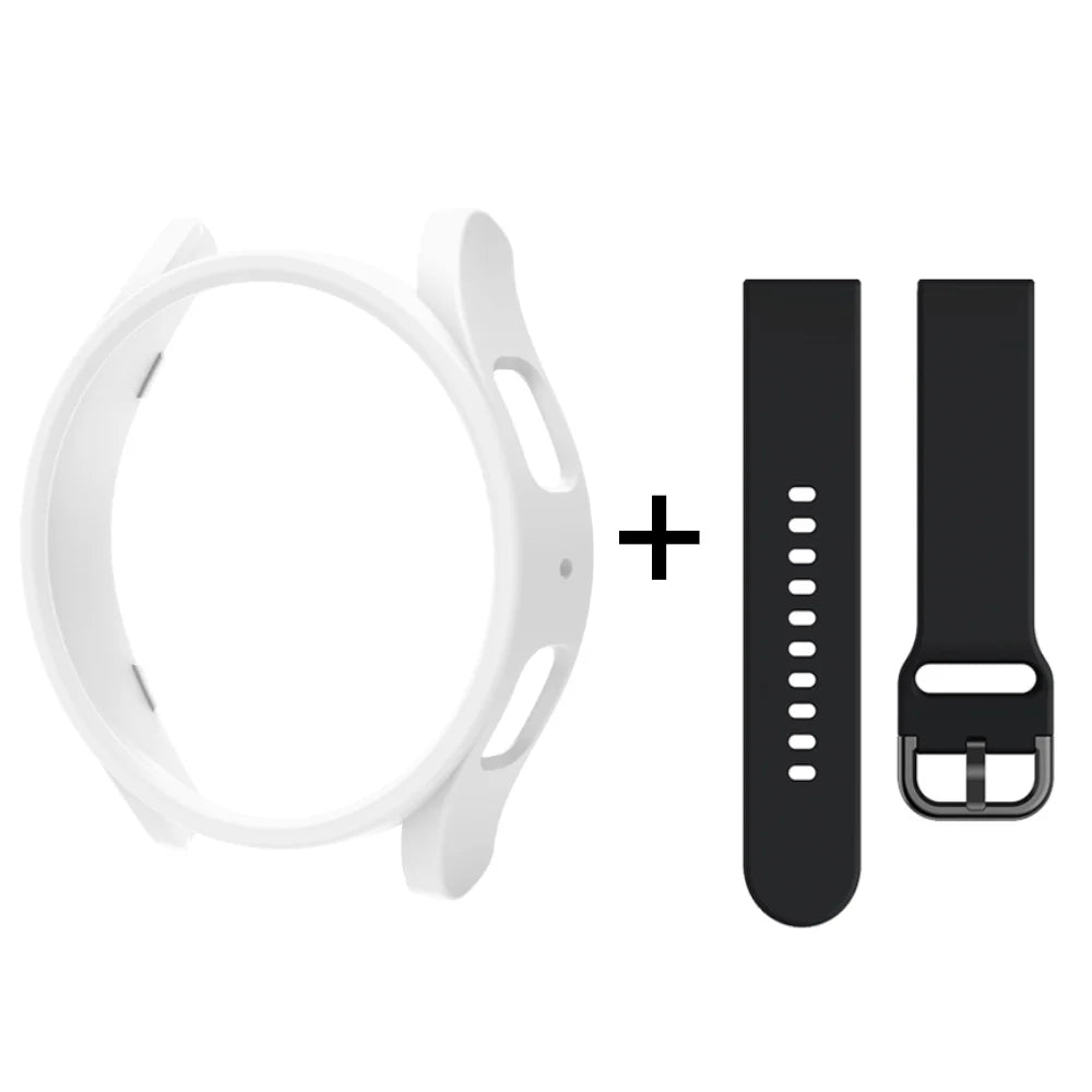 Strap+Case for Samsung Galaxy Watch 6/5/4 40mm 44mm PC Hollow Bumper for Galaxy Watch 4/6 Classic 42mm 46mm 43mm 47mm Band+Cover SuperFye White Black / Galaxy Watch 4 40mm SuperFye