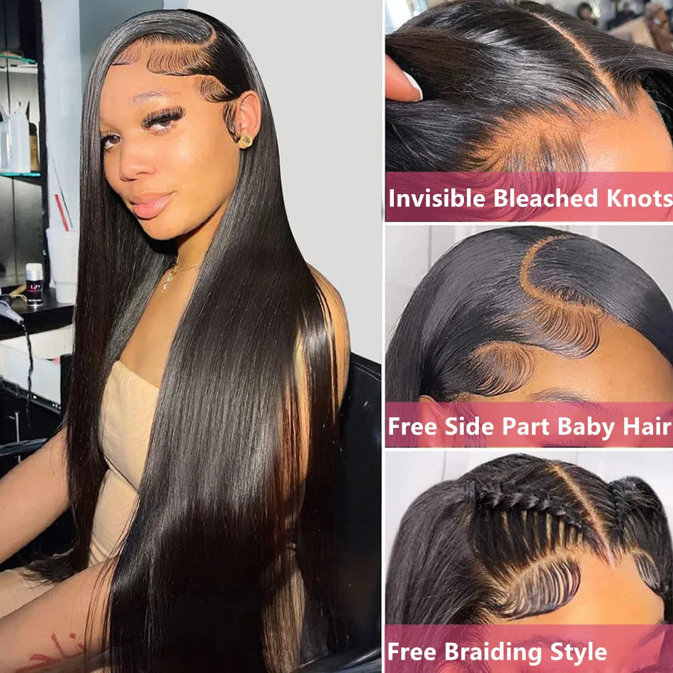 Wigs Human Hair Lace Frontal Wig Brazilian Straight Human Hair Wig 13X4 Lace Front Wig 4X4 Lace Closure Wig Human Hair Wig SuperFye 4X4 Lace Closure Wig / United States / 34inches|180% SuperFye