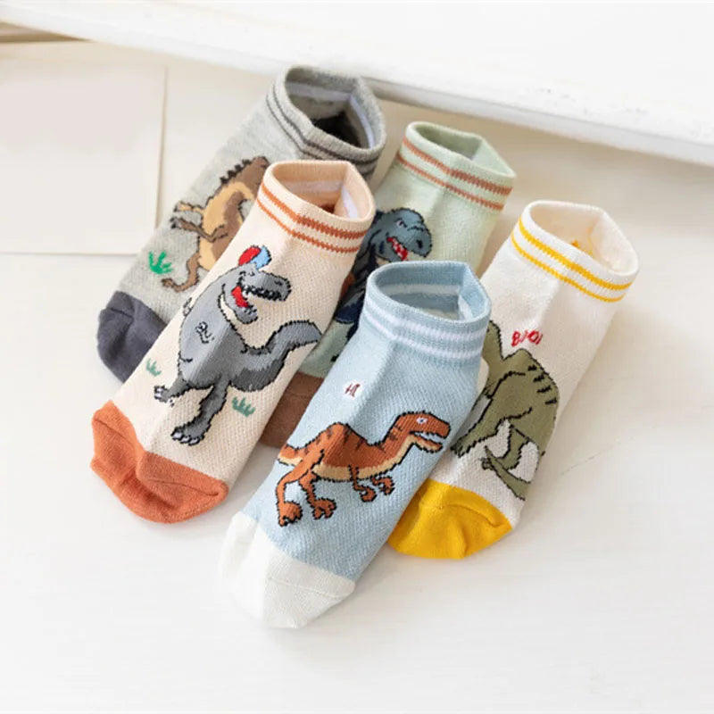 5 Pairs Boy's Dinosaur Pattern Socks Comfortable Breathable Casual Soft Kids Socks SuperFye S 1-3Y 11-14cm SuperFye