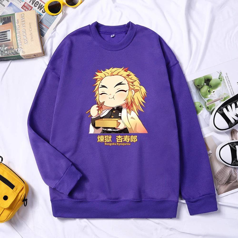 Demon Slayer Anime Rengoku Kyoujurou Women Sweater Autumn Trendy Hoody Crewneck Fleece Pullover Simple Loose Female Sweatshirt