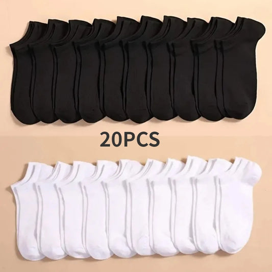 10 Pairs Unisex Casual Plain Color Boat Socks Thin Breathable Comfy Anti Odor Sweat-absorbing Low Cut Ankle Socks For Men Women SuperFye 5 White 5 Black / One Size SuperFye