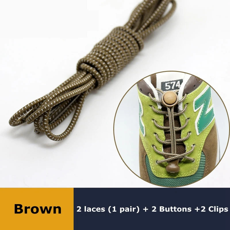 1Pair Shoelaces for Sneaker Elastic No Tie Shoe Laces Stretching Lock Lazy Laces Quick Rubber Shoelace Round Shoestrings SuperFye Brown SuperFye