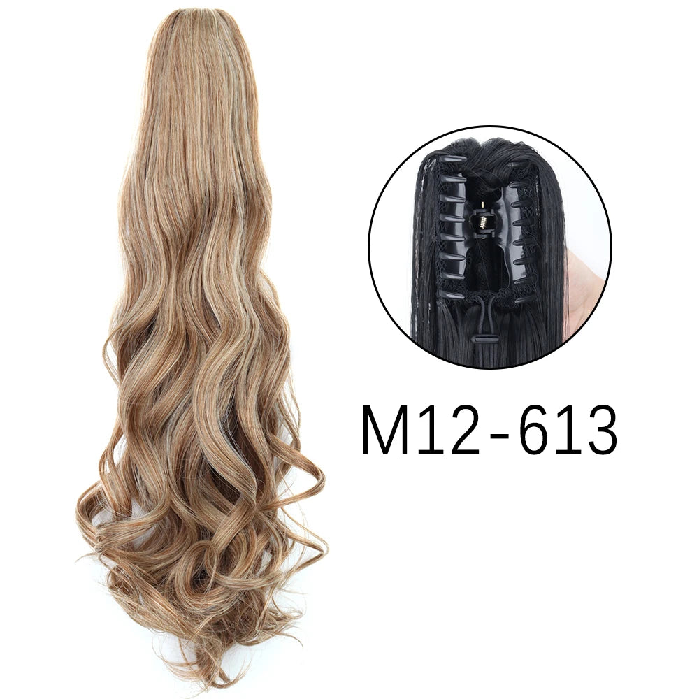 Synthetic Long Straight Claw Clip On Ponytail Hair Extensions 24Inch Heat Resistant Pony Tail Hair piece For Women Daily Party SuperFye W-M12-613 / CHINA / 24inches-60cm SuperFye