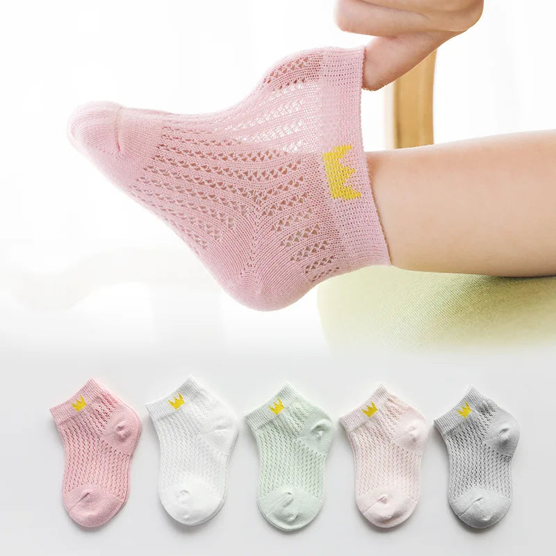 5 Pairs/Lot Children Socks Boy Girl Baby Fashion Cotton Solid Wild Soft Cozy Breathable For 1-12Y Summer Kids Casual Mesh Socks SuperFye F19902 / 9-12Years (XL) SuperFye