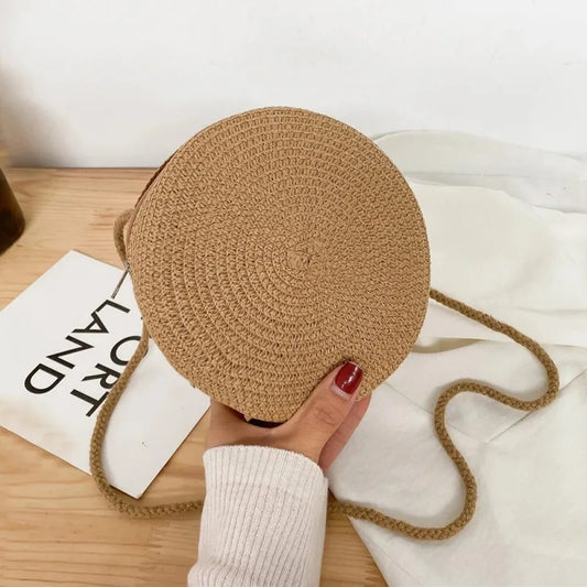 Minimalist Straw Bag Round Crossbody Purse Women Shoulder Vocation Style Handbag SuperFye orage SuperFye