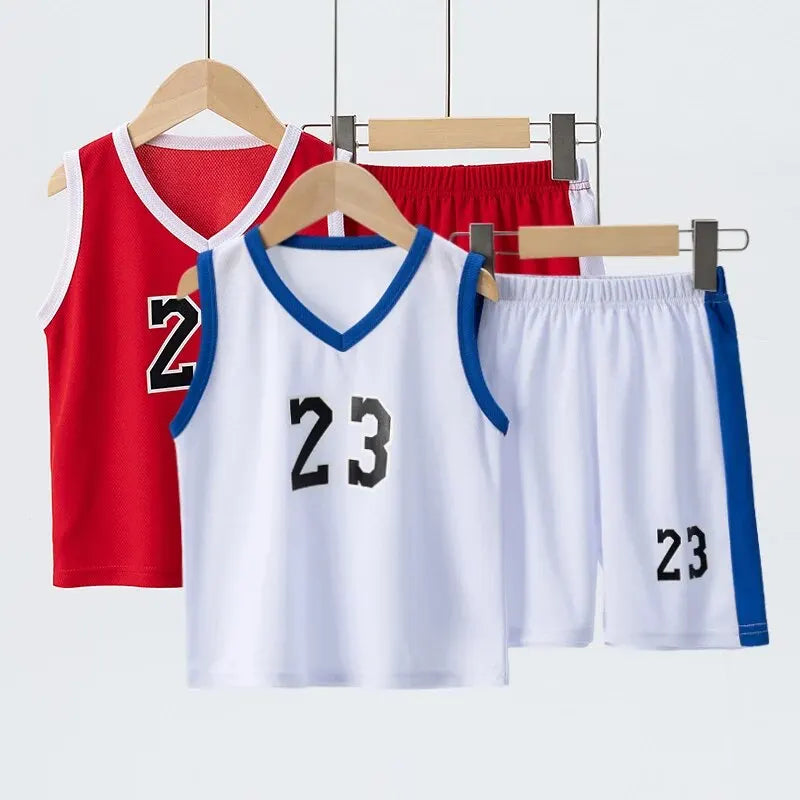 2/4Pcs Summer Children's Quick-drying Sports Suit Boys Casual Ball Sleeveless T-shirt Girls Joker Mixed Color Combination Shorts SuperFye Red / 120 Height 110-120cm SuperFye