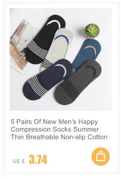 5Pair / Lot Fashion Happy Men Boat Soc Silicone Invisible Cotton Socks Male Ankle Sock Slippers Meia