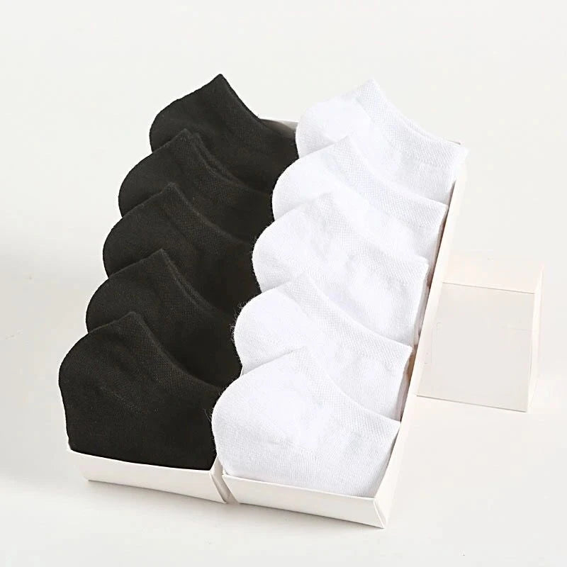 10 Pairs Unisex Casual Plain Color Boat Socks Thin Breathable Comfy Anti Odor Sweat-absorbing Low Cut Ankle Socks For Men Women SuperFye 5 White 5 Black / One Size SuperFye