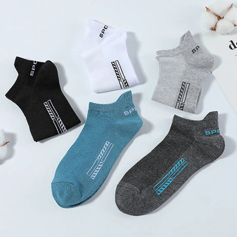 5 Pairs Cotton Short Socks for Male High Quality Women's Low-Cut Crew Ankle Sports Mesh Breathable Summer Casual Soft Men Sock SuperFye 5 Pairs Dark-Grey / EUR 38-42(US 6-10) SuperFye