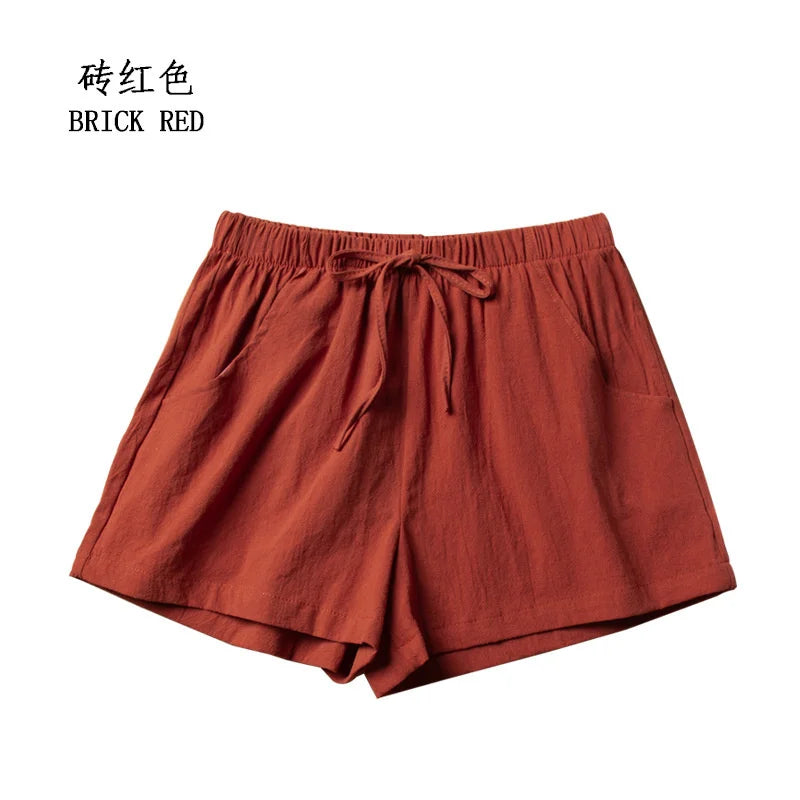 Casual Linen Shorts Women Gym Workout Shorts Cotton Short Pants High Waisted Black Ladies Short Femme Women Shorts Sport Femme SuperFye Brick Red / S 40-50kg SuperFye