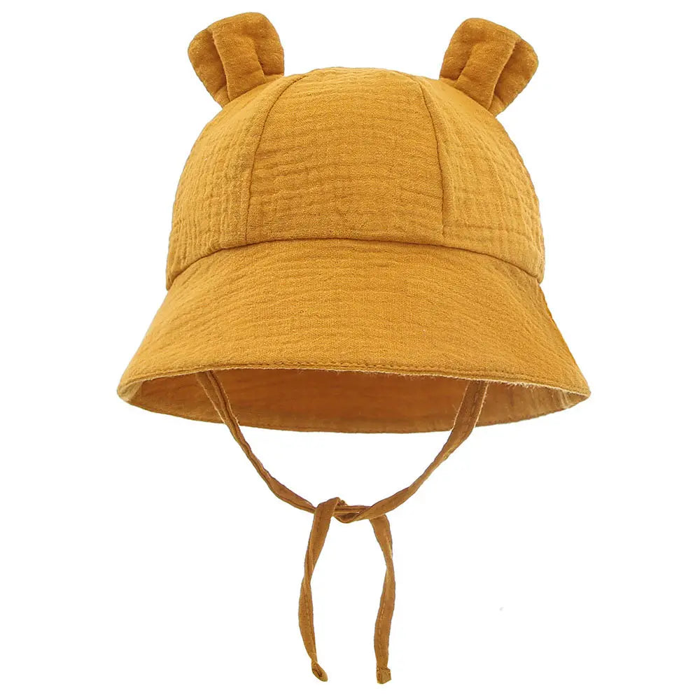 Soft Cotton Baby Sun Hat With Ears Cute Bunny Newborn Boys Girls Bucket Hat Summer Kids Toddler Panama Cap 0 to 12 Months SuperFye Ginger / One Size SuperFye