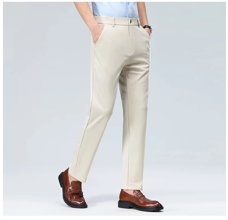 29-42 Men's Summer Thin Fashion Business Casual Suit Pants Long Pants Men's Elastic Straight Sleeve Formal Pants Plus Size 28-40