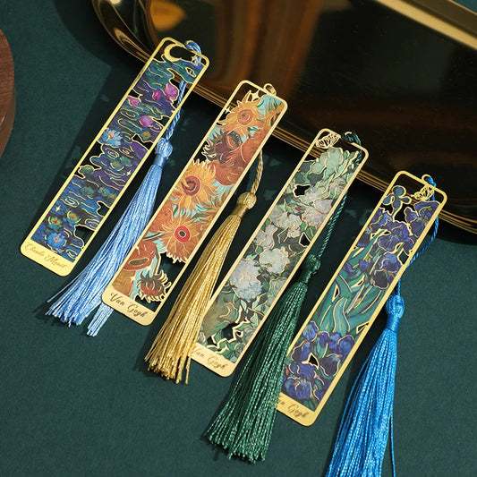 1 Pc Retro Floral Painting Metal Bookmark Hollow Bronzing Bookmark With Tassel Stationery Gifts For Book Club Reader SuperFye Oriental Flower SuperFye