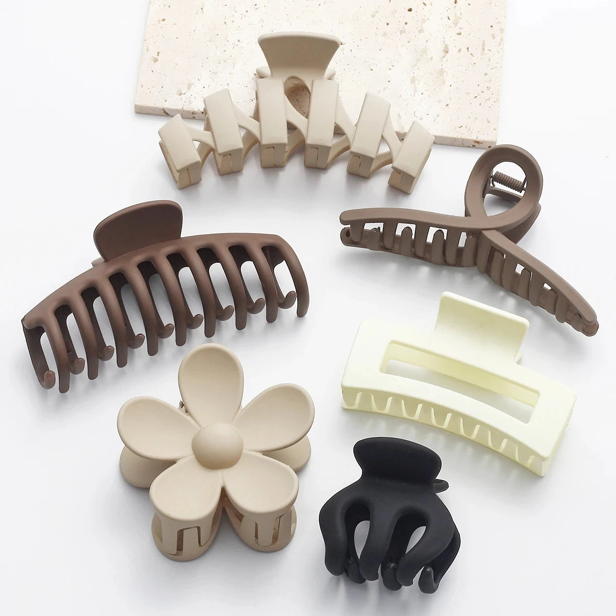 6Pcs Women Fashion Claw Clip Set Headwear Large Hair Claw Multiple Styles Korean For Girls Shark Clips Barrette Hair Accessories SuperFye coffee set SuperFye