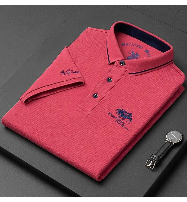 New Summer Korean Embroidered Polo Shirt Men's Luxury Top Casual Lapel Short Sleeve T-shirt Fashion Anti-wrinkle Men T Shirt SuperFye Red / M SuperFye