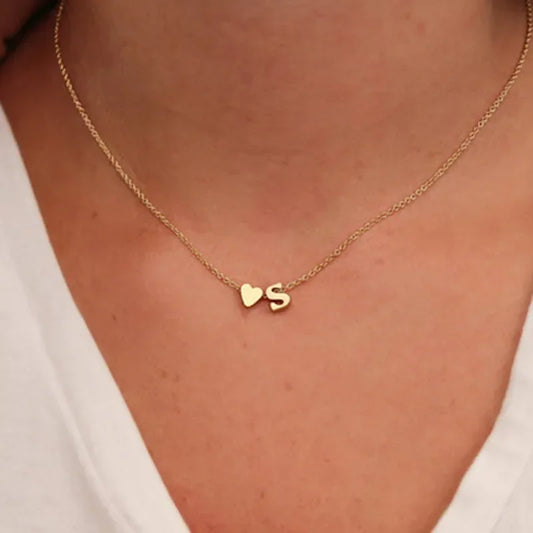 SUMENG Fashion Tiny Heart Dainty Initial Necklace Gold Silver Color Letter Name Choker For Women Pendant Jewelry Gift SuperFye R / Silver SuperFye