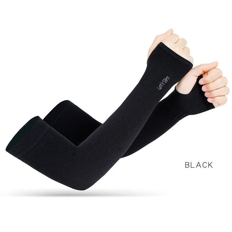 UV Solar Arm Sleeves Woman Men Cycling Fingerless Gloves Cool Muff Summer Ice Silk Elastic Arm Cover Driving Anti-Sunburn Sleeve SuperFye black A / One Size SuperFye