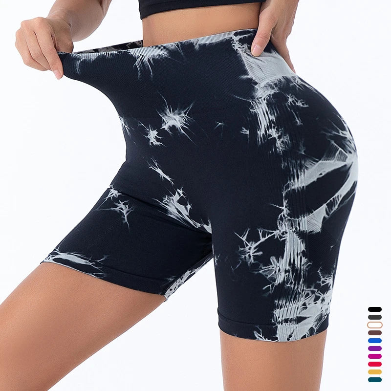 High Waist Butt Lift Shorts Women Seamless Tie Dye Shorts Gym Workout Running High Elastic Fashion Knit Slim Three Point Pants SuperFye white / L SuperFye