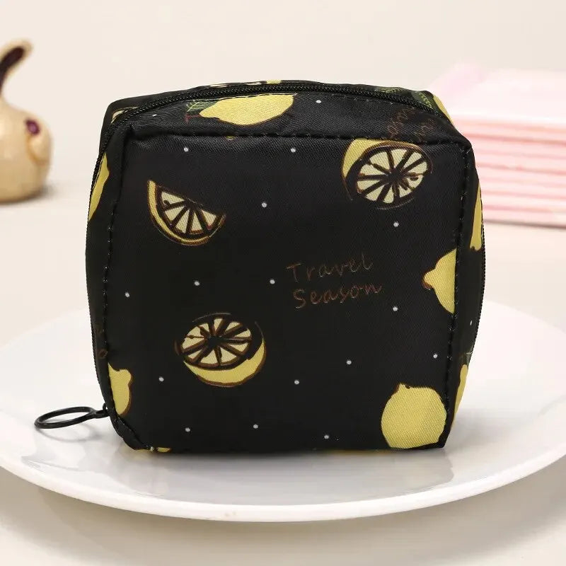 Women Sanitary Napkin Tampon Storage Bag Portable Waterproof Organizer Pouch Cartoon Pattern Sanitary Napkin Bag SuperFye Yellow Ice Cream SuperFye