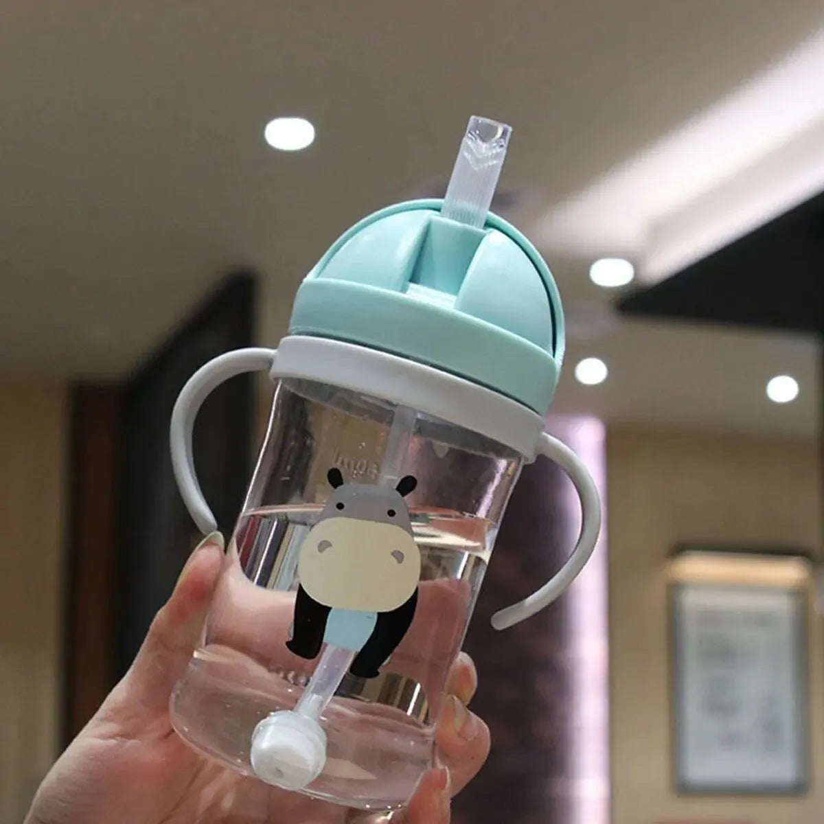 350ml Kids Drinking Cup Feeding Bottle With Straw Gravity Ball Wide Caliber Bottle SuperFye green SuperFye