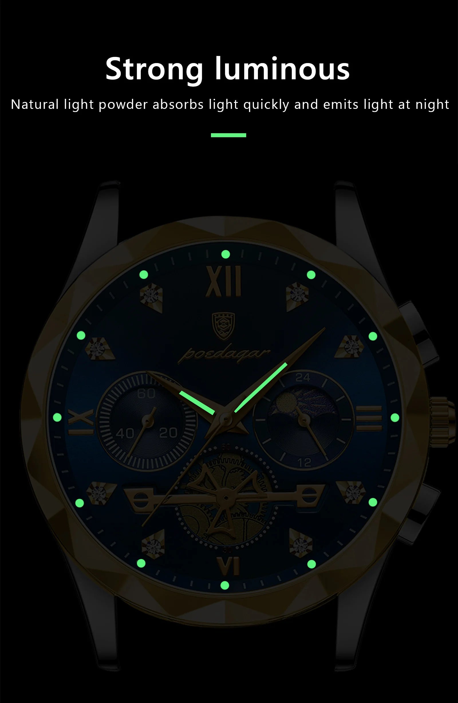 POEDAGAR Luxury Man Wristwatch Waterproof Luminous Chronograph Watch for Men Stainless Steel Men's Quartz Watches reloj hombre SuperFye Gold Blue SuperFye