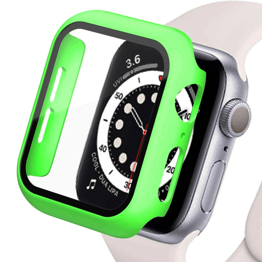 Tempered Glass+cover For Apple Watch 9 8 41mm 45mm 42mm 38mm PC bumper Screen Protector Case iWatch series 7 6 5 4 se 44mm 40mm SuperFye Orange 29 / Series 321 38MM SuperFye