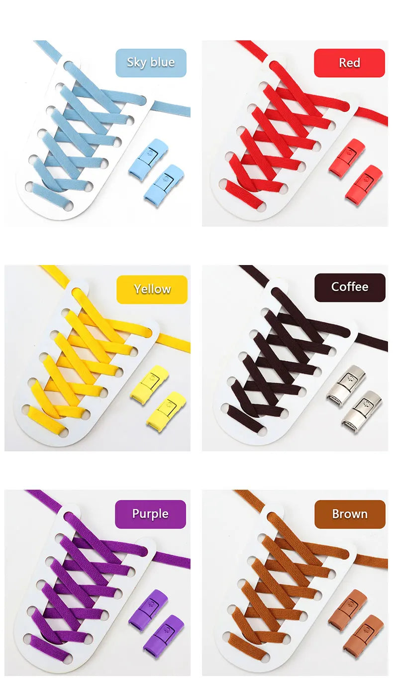 Press Lock Shoelaces Without ties Colorful Lock Elastic Laces Sneakers Kids Adult Flats No Tie Shoe laces for Shoes Accessories SuperFye Coffee SuperFye