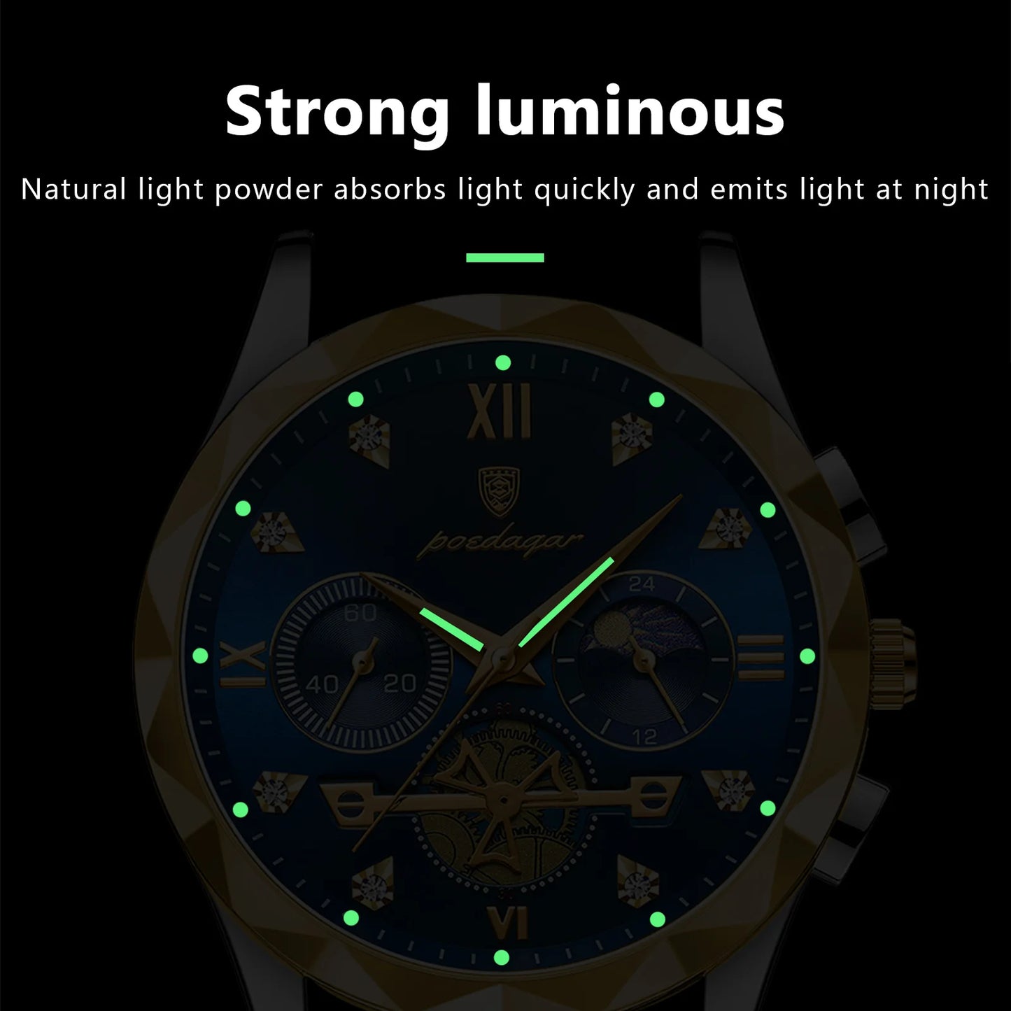 POEDAGAR Luxury Man Wristwatch Waterproof Luminous Chronograph Watch for Men Stainless Steel Men's Quartz Watches reloj hombre SuperFye Gold Blue SuperFye