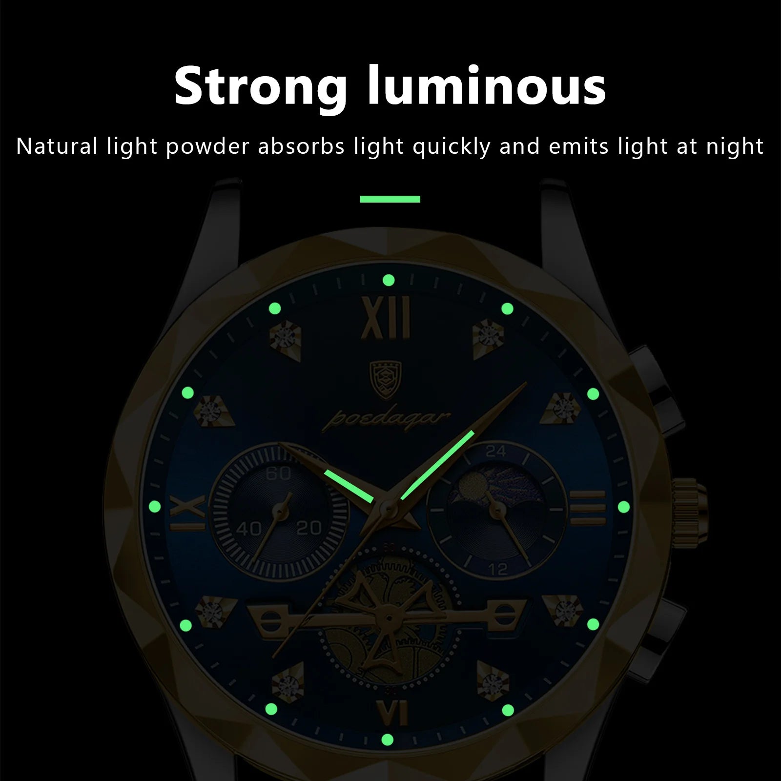 POEDAGAR Luxury Man Wristwatch Waterproof Luminous Chronograph Watch for Men Stainless Steel Men's Quartz Watches reloj hombre SuperFye Gold Blue SuperFye