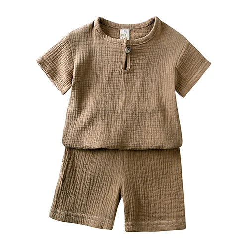 Hot Sale Kids Clothes Sets Outfits 2 Pcs Linen Cotton Infant Baby Boys Girls Clothing Newborn Top T-Shirt+Shorts Children Suit SuperFye 4 / 12-24M (90) SuperFye