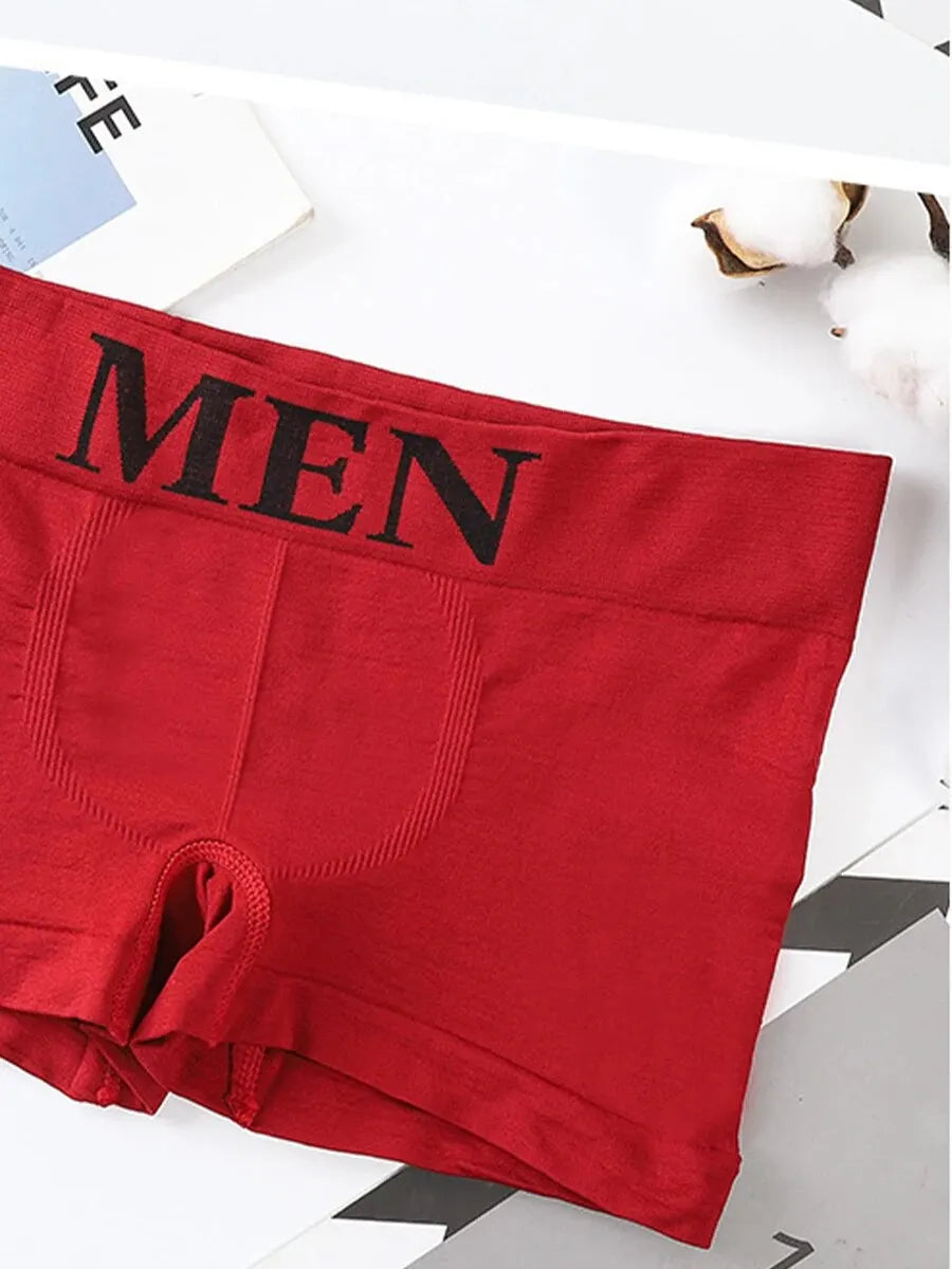 5 PCs Men's High Elastic Plain Color Comfortable Boxer Briefs Panties Breathable Pantyhose SuperFye 5 articles Red / Single code / 5 pieces SuperFye