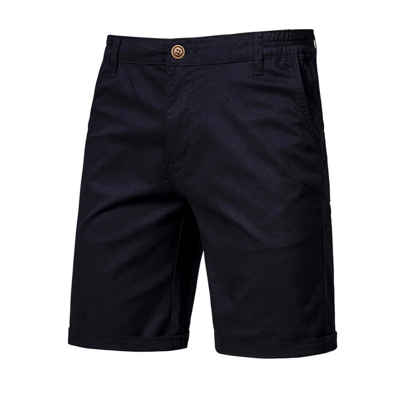 2021 New Summer 100% Cotton Solid Shorts Men High Quality Casual Business Social Elastic Waist Men Shorts 10 Colors Beach Shorts SuperFye Black / 34 SuperFye