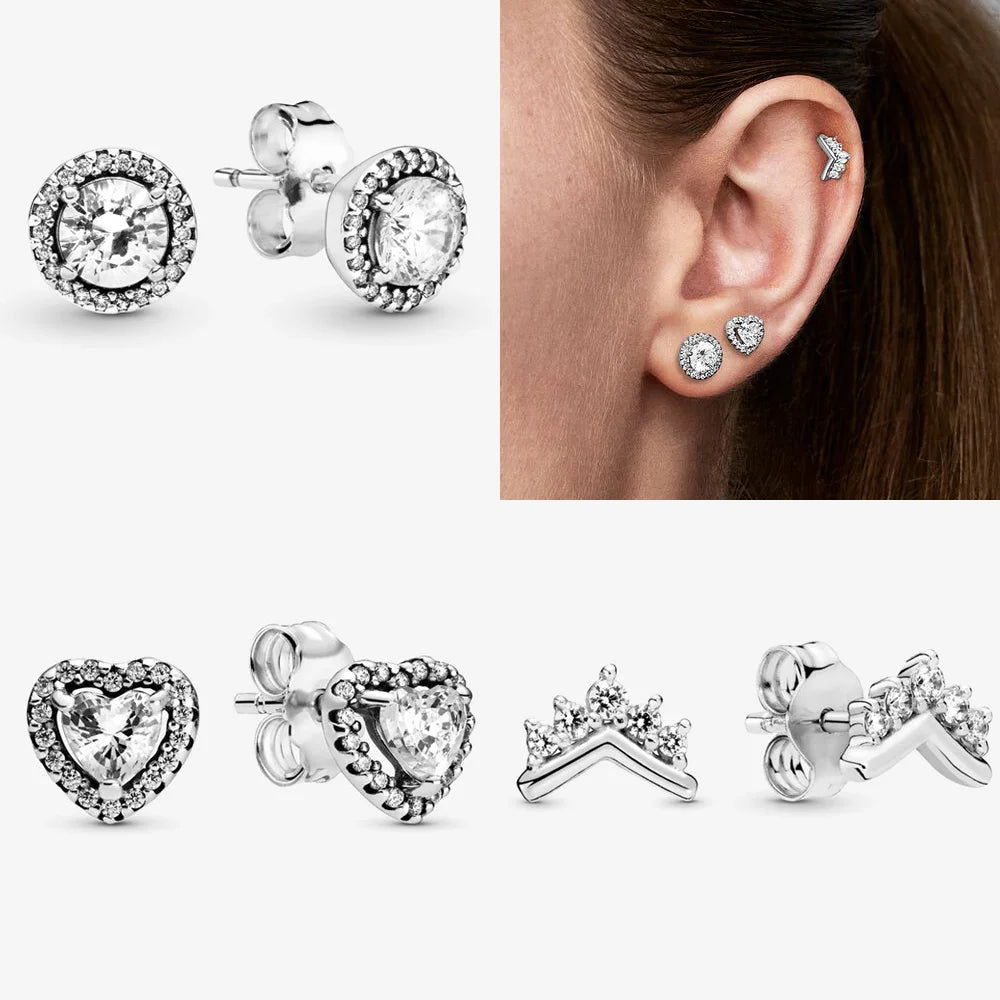 Original 925 Sterling Silver Earrings plata de ley Sparkling Love Heart Ear Studs Earrings for Women Jewelry Gifts SuperFye bue050 SuperFye