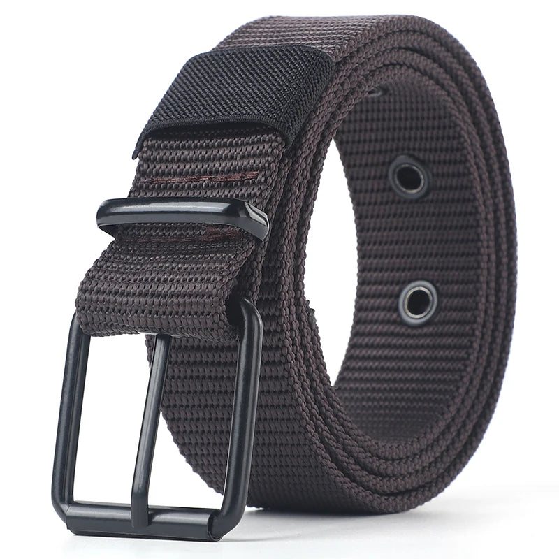 Perforated canvas belt, men's needle buckle belt, student youth Korean version, versatile jeans belt, outdoor, extende belt SuperFye Coffee / 110cm SuperFye