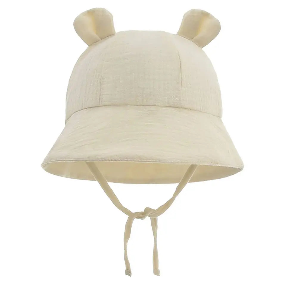 Soft Cotton Baby Sun Hat With Ears Cute Bunny Newborn Boys Girls Bucket Hat Summer Kids Toddler Panama Cap 0 to 12 Months SuperFye Light Yellow / One Size SuperFye