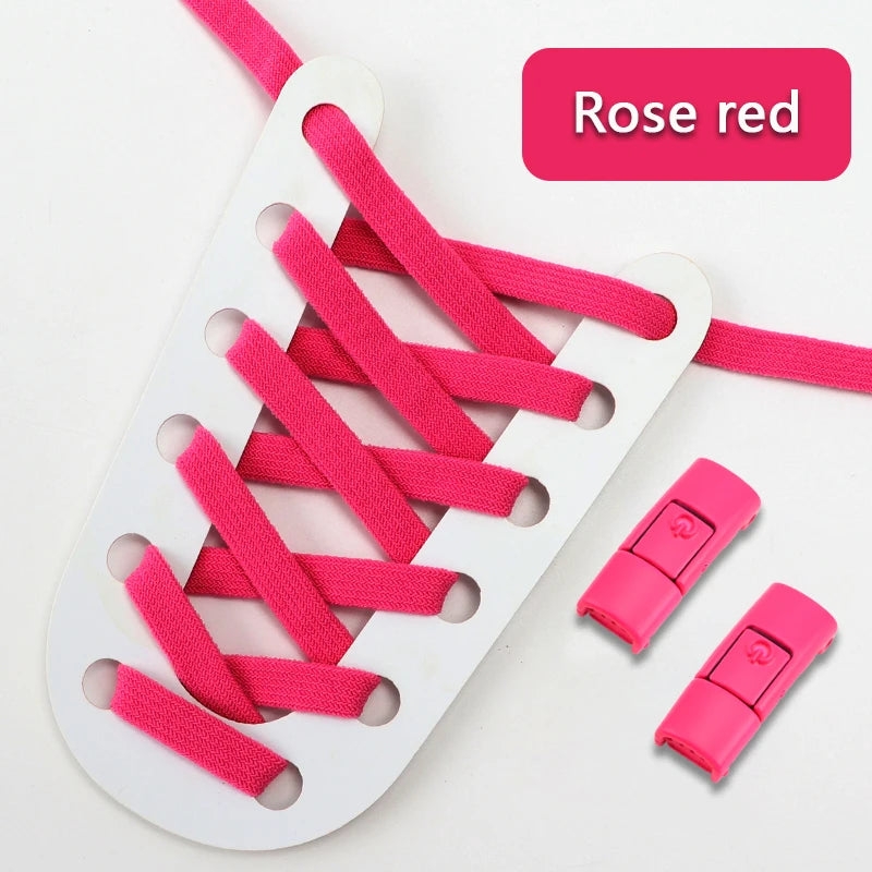 Press Lock Shoelaces Without ties Colorful Lock Elastic Laces Sneakers Kids Adult Flats No Tie Shoe laces for Shoes Accessories SuperFye Rose red SuperFye