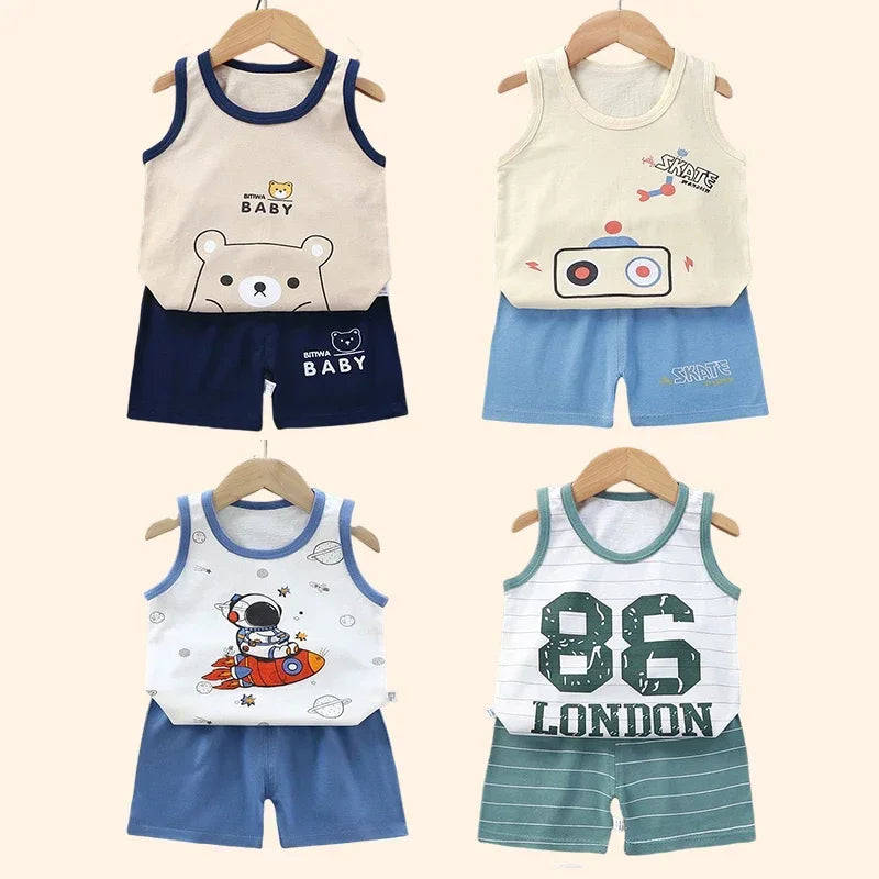 Children Sets Kids Clothes Boys Girls Vest Suit Summer Children's Clothing baby Cotton T-Shirts Shorts Tank Top Sleeveless SuperFye Style 1 / 9M SuperFye