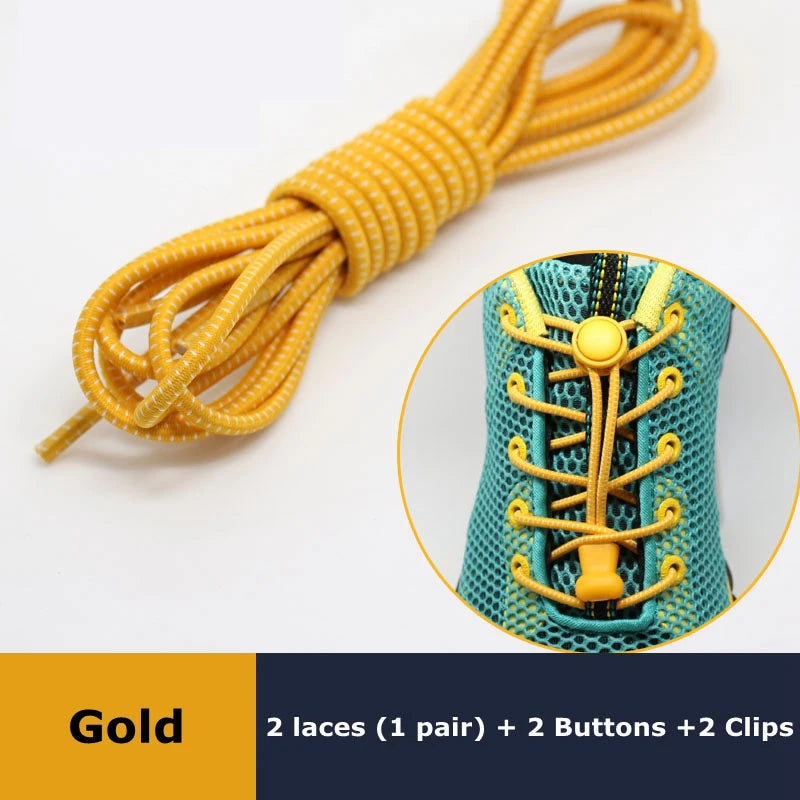 1Pair Shoelaces for Sneaker Elastic No Tie Shoe Laces Stretching Lock Lazy Laces Quick Rubber Shoelace Round Shoestrings SuperFye Gold SuperFye