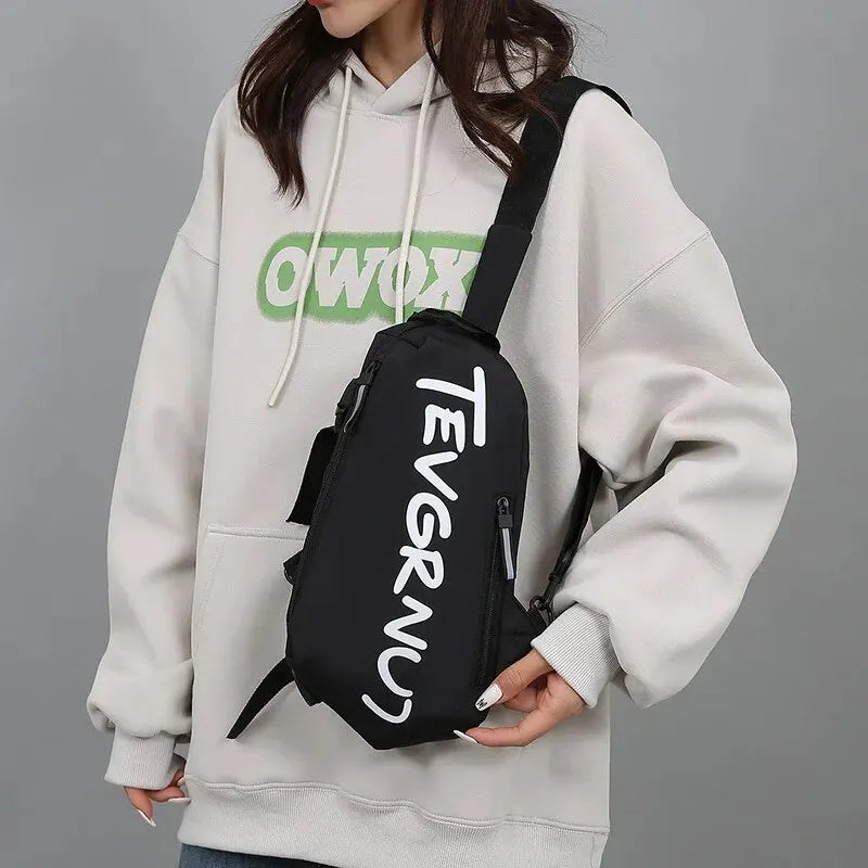 Autumn and Winter Nylon Chest Bag Trendy and Fashionable Women's Shoulder Bag Sports and Leisure Men's Oblique Straddle Bag SuperFye black SuperFye