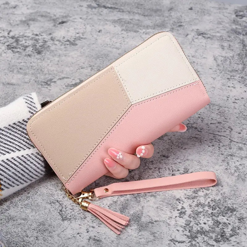 Fashion Zipper Wallets Womens Long Purses Handbags Coin Purse Cards Holder PU Leather Billfold Wallet SuperFye Pink SuperFye