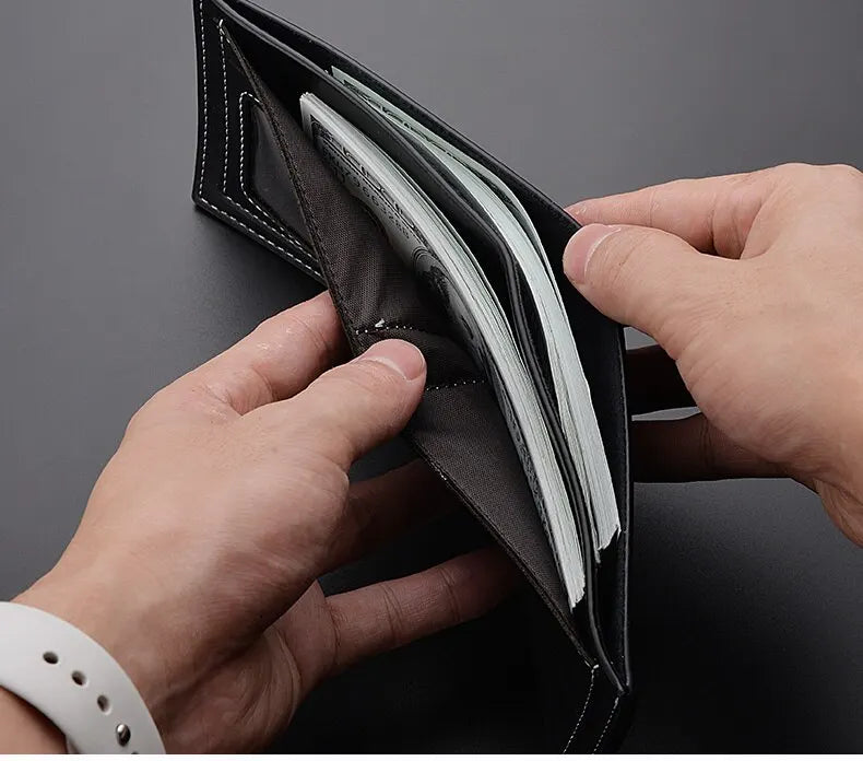 Pu Leather Men Short Wallet Thin Style Folding Young Men Credit Card Holder Wallet SuperFye Black SuperFye