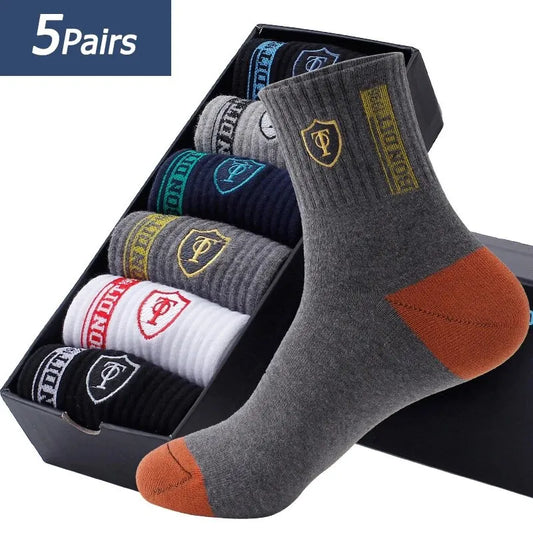 5 Pairs Apring And Fall Mens Sports Socks Summer Leisure Sweat Absorbent Comfortable Thin Breathable Basketball Meias SuperFye 5 Pairs D / 44-46 (M-L) SuperFye